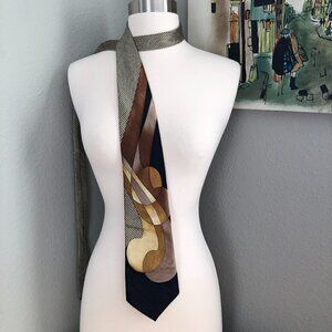 Vintage Portofino Collection Handmade Silk Necktie - Checks & Swirls